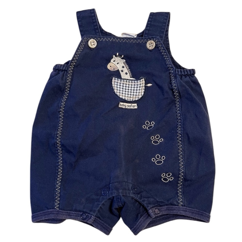 Vintage Blue 100% Cotton Baby Boy Embroidered Overalls 0-3 Months Baby Safari